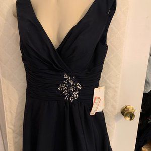 TS Couture Navy Chiffon Cocktail Dress 12 NWT